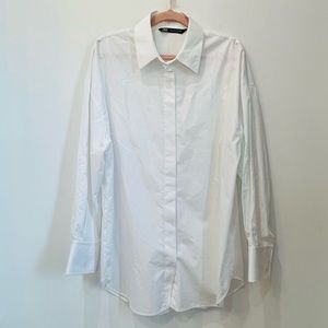 zara woman’s oversized poplin shirt white size Medium button up collar